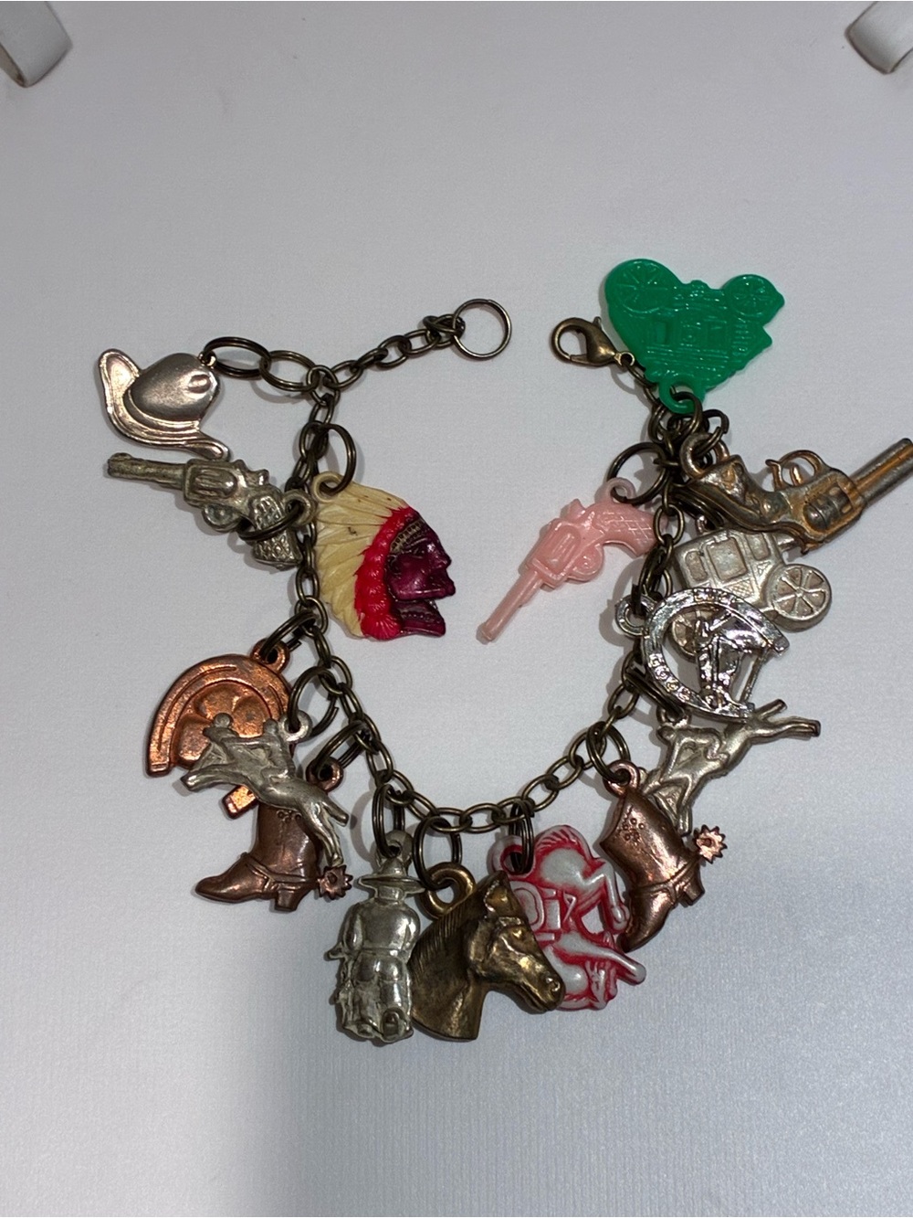 Vintage Cracker Jack Western Charm Bracelet - Multicolor Cowboy Theme